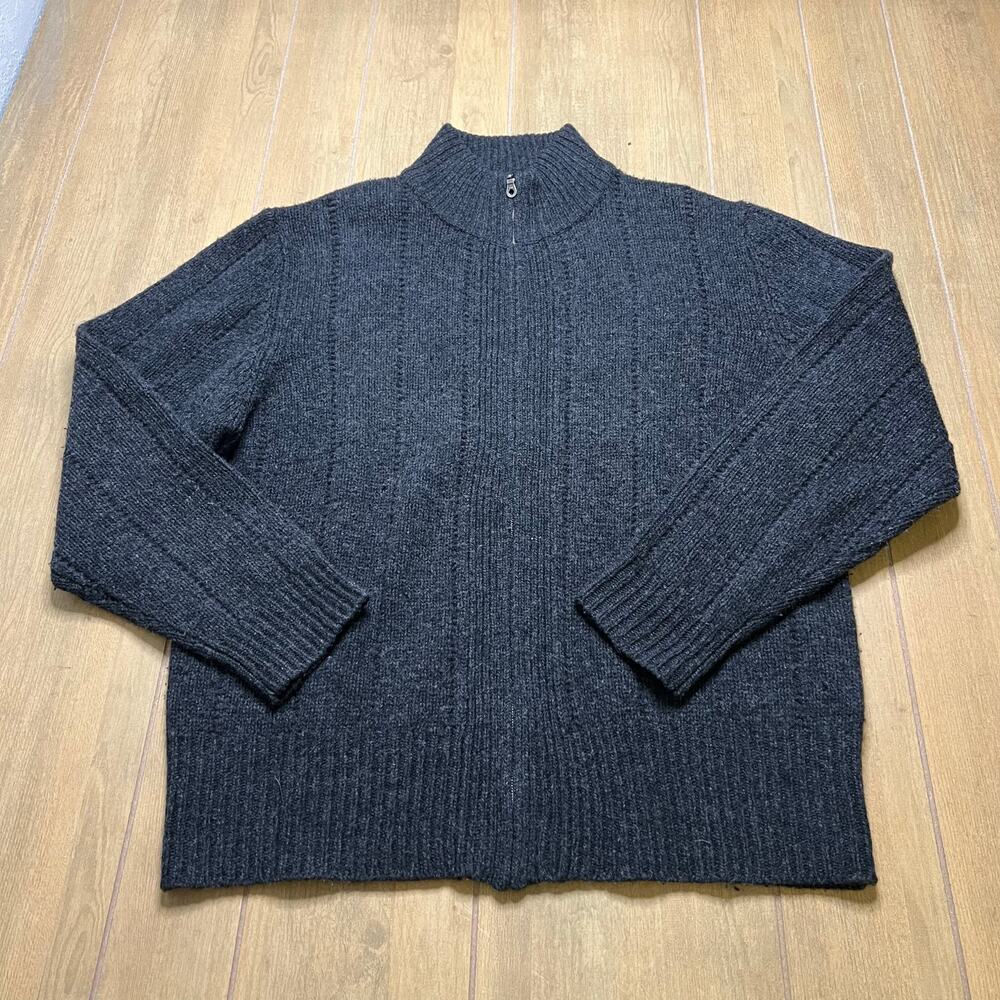 Heather Tweed Lambswool Sweater Full Zip Gray XL Mens